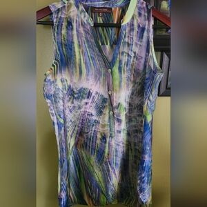 Melanie Lyne Womems Abstract Button-Up Blouse Womens Small‎ Sleeveless